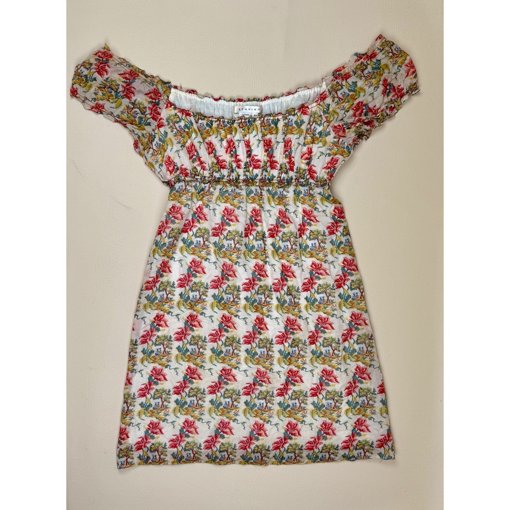 Studio M Small Dress Cottagecore Toile Floral Cotton Silk Empire Waist